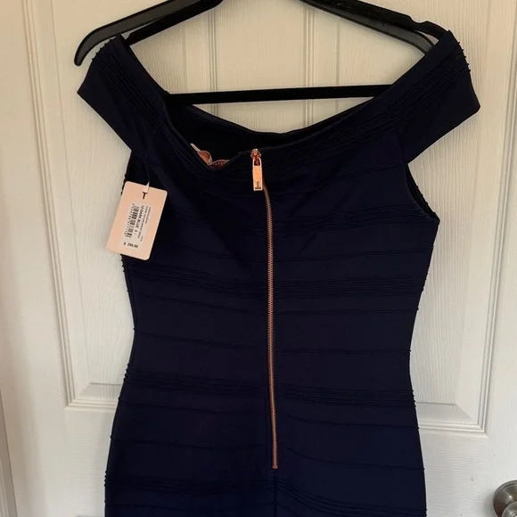 Ted Baker London Off-Shoulder Navy Midi Dress - Picture 4 of 7